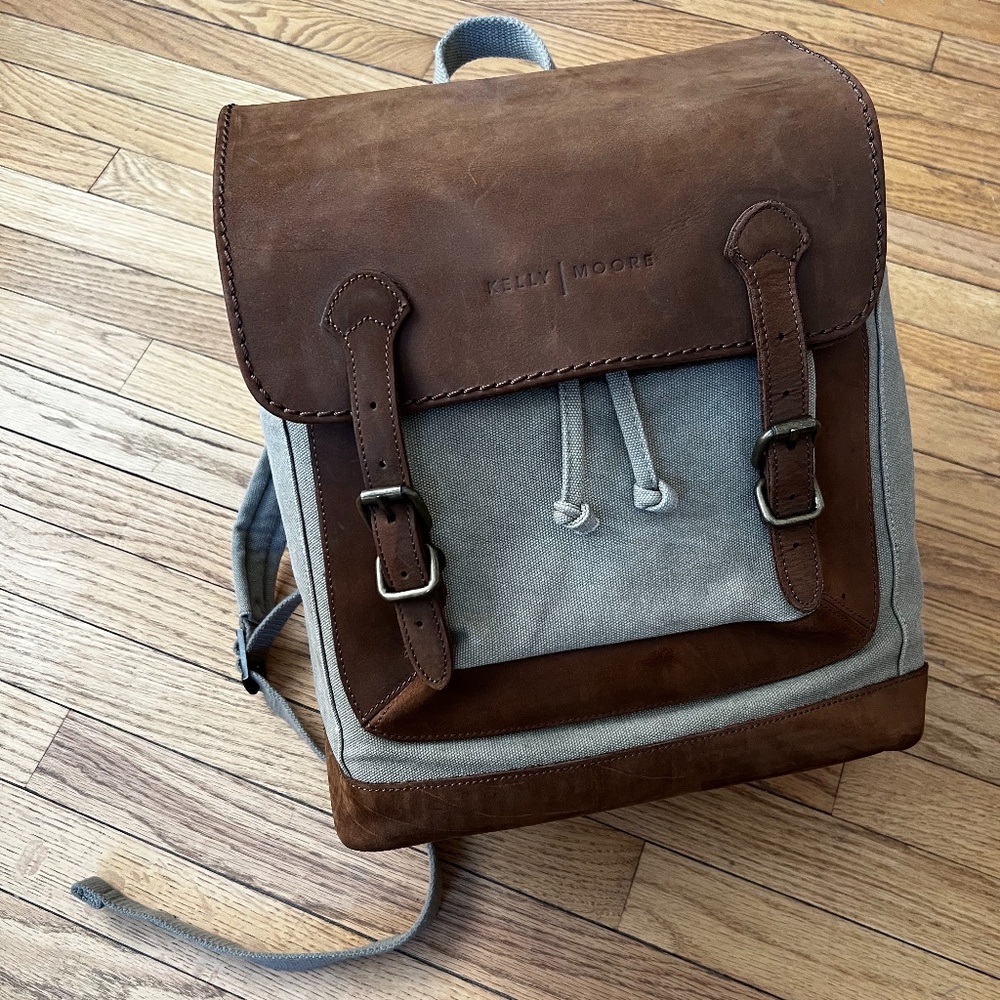 Kelly Moore Camera Bag Pilot Backpack (Sand Canvas/Brown Leather Trim) EUC